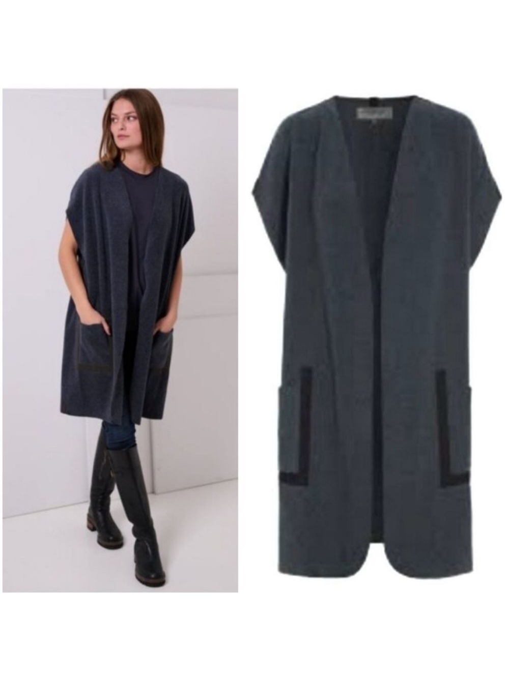 HENRIETTE STEFFENSEN Copenhagen Open Front Long Vest Cardigan Relaxed Grey Sz S
